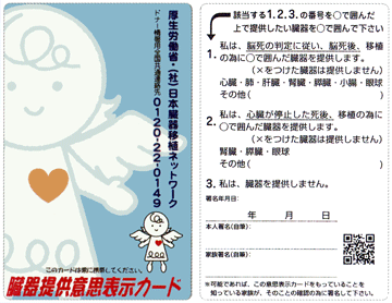 イラスト:臓器提供意思表示カード