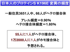 2）日本人のプロテインＳ K196E 変異の頻度