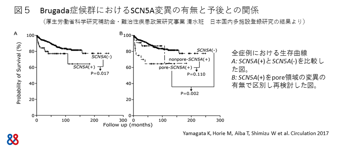 図5. Brugada症候群におけるSCN5A変異の有無と予後の関係