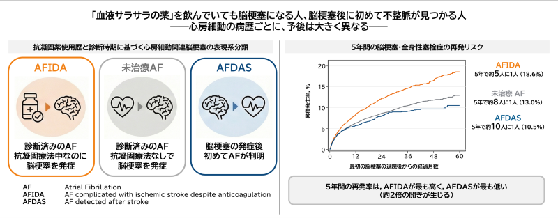 「血液サラサラの薬」を飲んでいて脳梗塞になった人は脳梗塞後に初めて不整脈が見つかった人より2倍再発しやすい